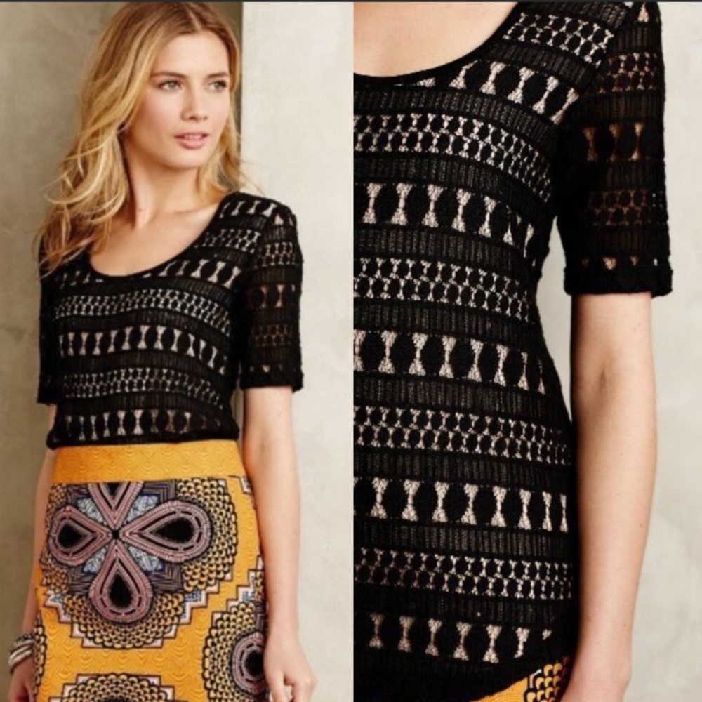 Anthropologie Wolven Black Lace Top